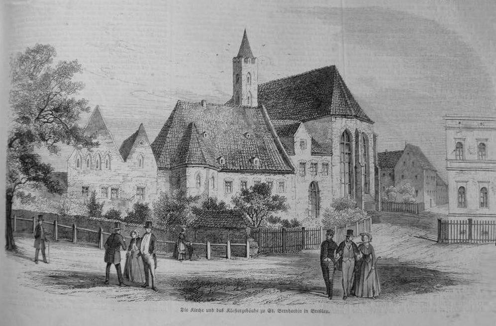 1853 rok. Kościół i klasztor bernardynów. ilustracja "Leipziger Illustrirte Zeitung". W tym miejscu 14 lat później ochrzczony zostanie Max Glauer. Fot. Fotopolska.eu