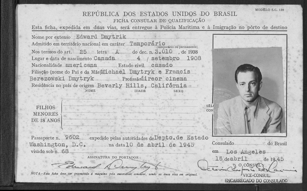 Edward Dmytryk w Brazylii. Źródło: familysearch.org