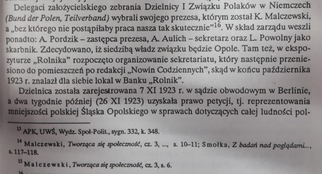 Fragment z książki "Dzielnica I Związku Polaków w Niemczech (1923-1939)" prof. Marka Masynka - rektora Uniwersytetu Opolskiego